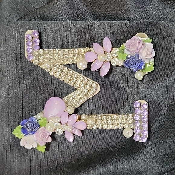 Pastel Rhinestone & Jeweled Initial M Accessory - Picture 3 of 6